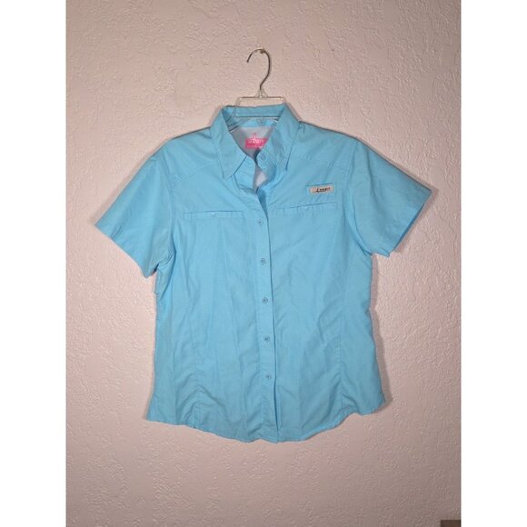 Habit UPF 40+ Fishing Shirt  Medium Blue Vented Short Sleeve Button Down - Picture 1 of 6